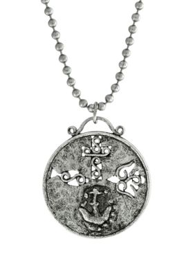 Pewter Christian Medallion with Cross Anchor Dove Necklace - 22 Inch