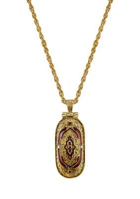 14K Gold-Dipped Red Enamel Swing Open Pendant Enclosed Crucifix Necklace - 30"
