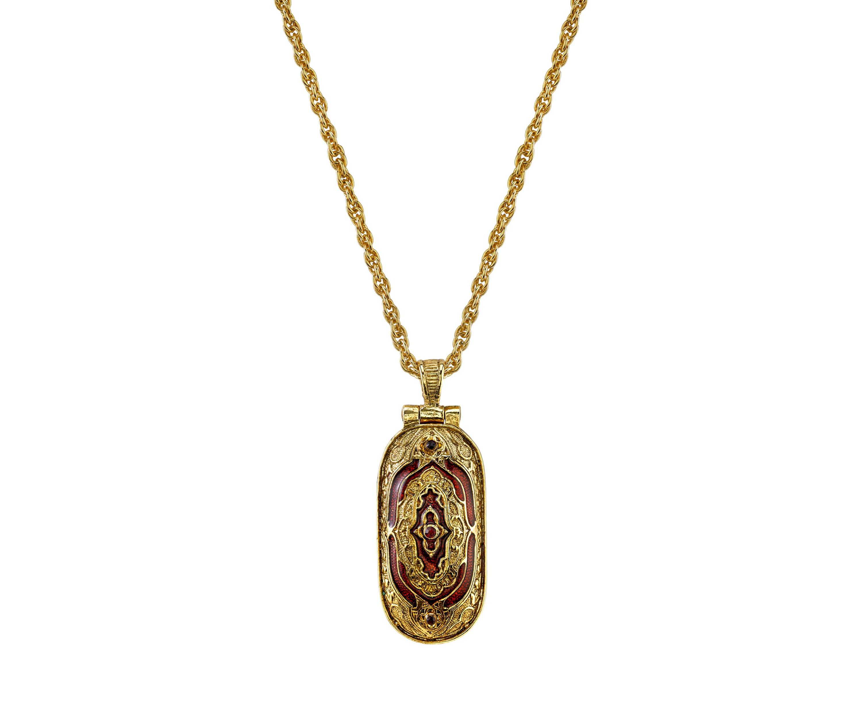 14K Gold-Dipped Red Enamel Swing Open Pendant Enclosed Crucifix Necklace - 30"