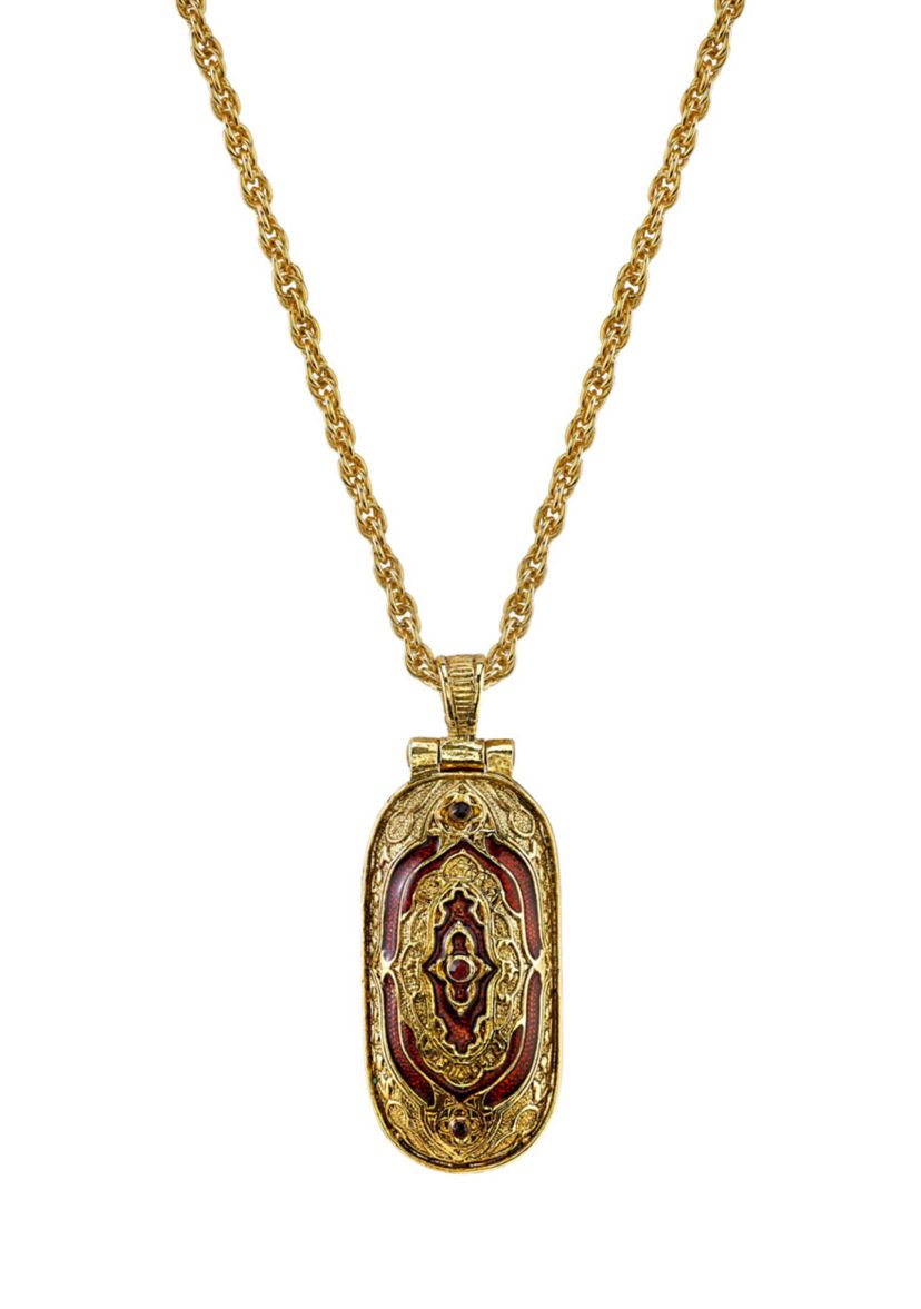 14K Gold-Dipped Red Enamel Swing Open Pendant Enclosed Crucifix Necklace - 30"