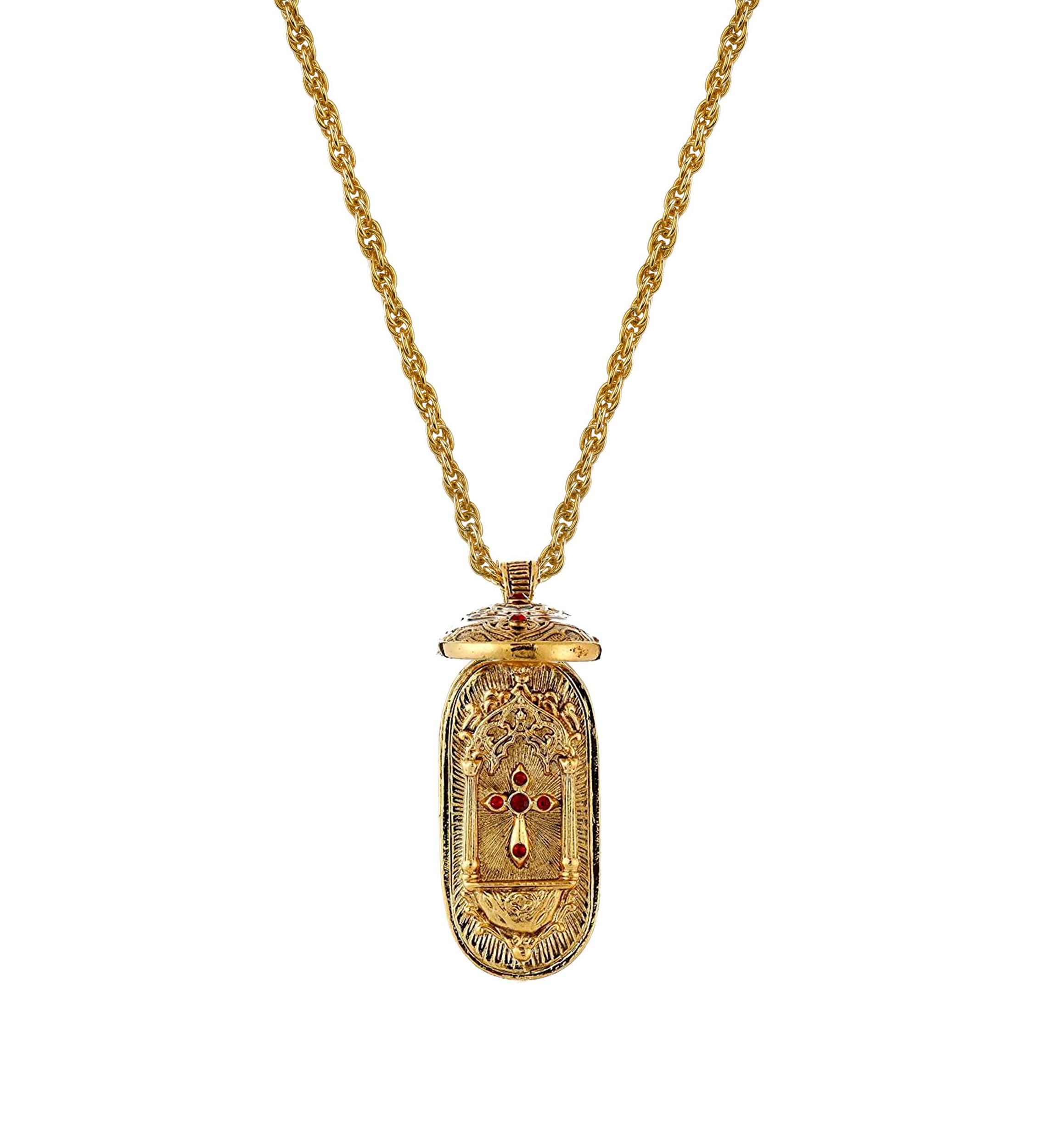 14K Gold-Dipped Red Enamel Swing Open Pendant Enclosed Crucifix Necklace - 30"