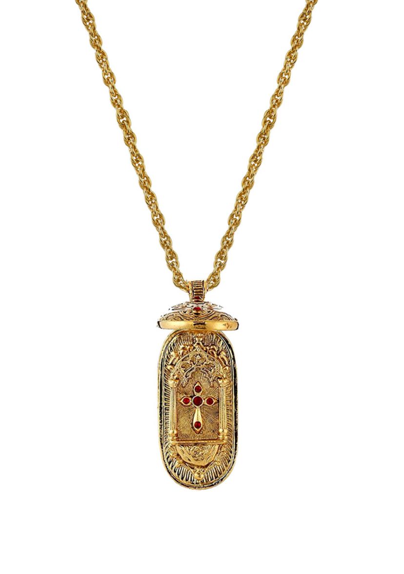 14K Gold-Dipped Red Enamel Swing Open Pendant Enclosed Crucifix Necklace - 30"