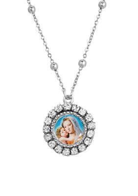 Silver Tone Round Mother and Child Necklace - 16" Adj.