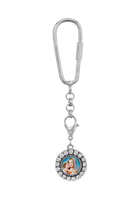 Silver Tone Mary and Child Charm Key Fob