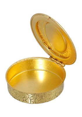 Gold Tone Round Mary and Child Pill Box