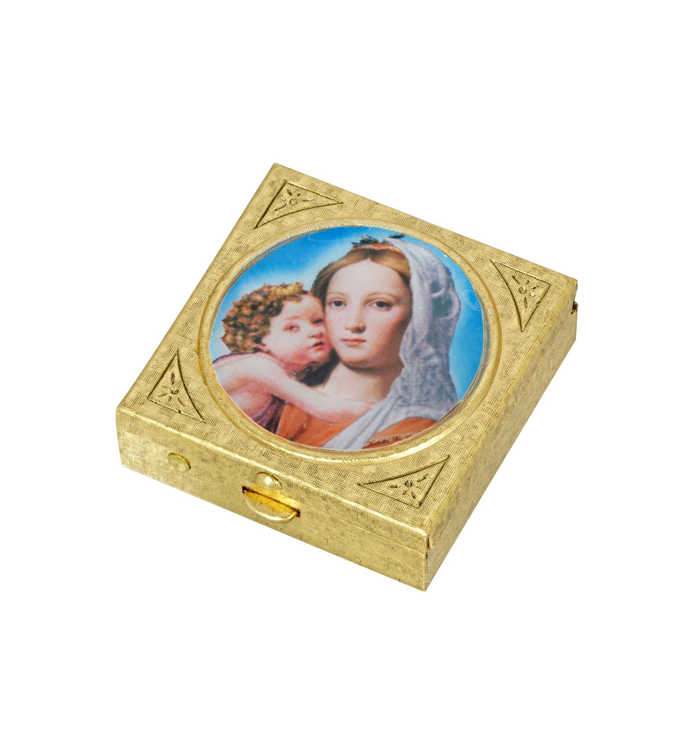 Gold Tone Square Mother and Child Pill Box
