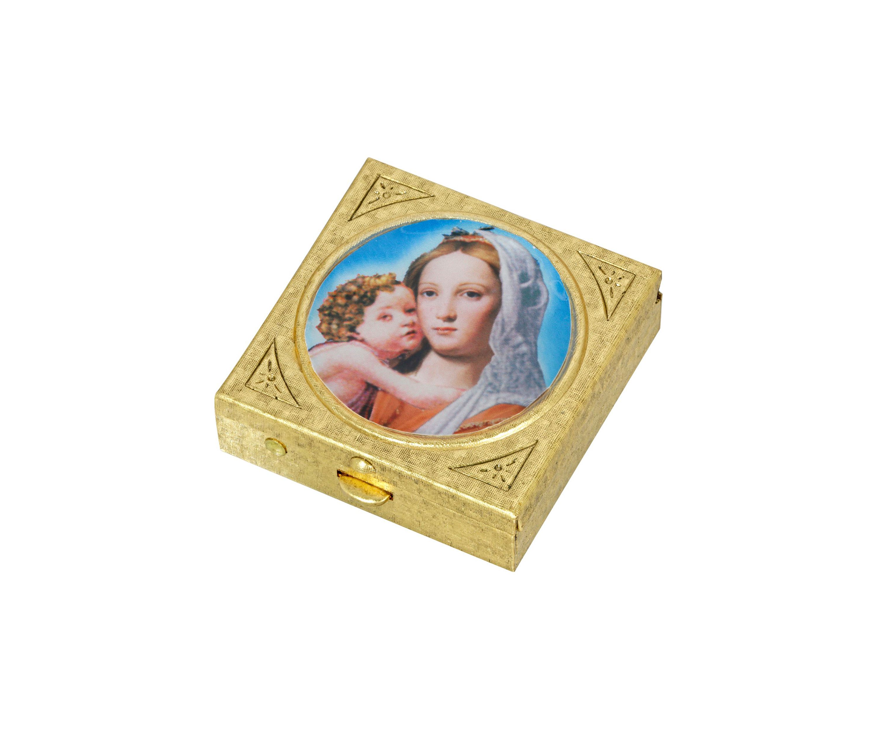 Gold Tone Square Mother and Child Pill Box