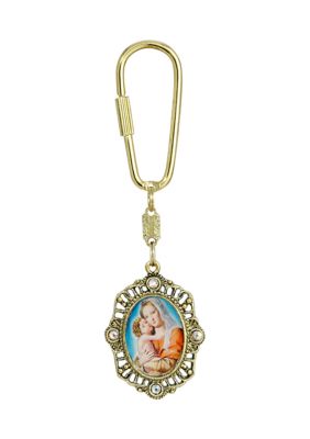 Gold Tone Mother and Child Oval Key Fob