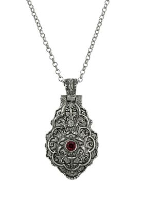 Pewter Red Enamel Cherub Locket Pendant Necklace - 28"