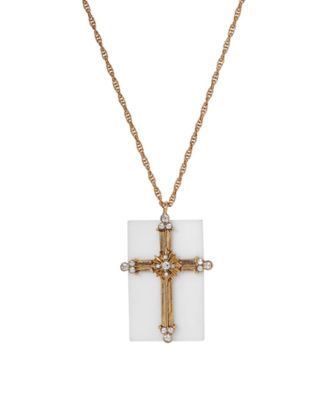 Symbols of Faith 14K Gold Dipped White Quartz Crystal Cross Necklace 28"