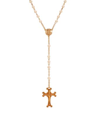 Symbols of Faith 14K Gold Dipped Crucifix & Faux Pearl Glass Bead Rosary