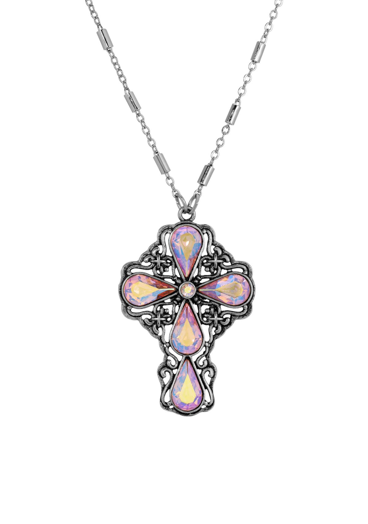 Teardrop Crystal Cross Necklace 24"