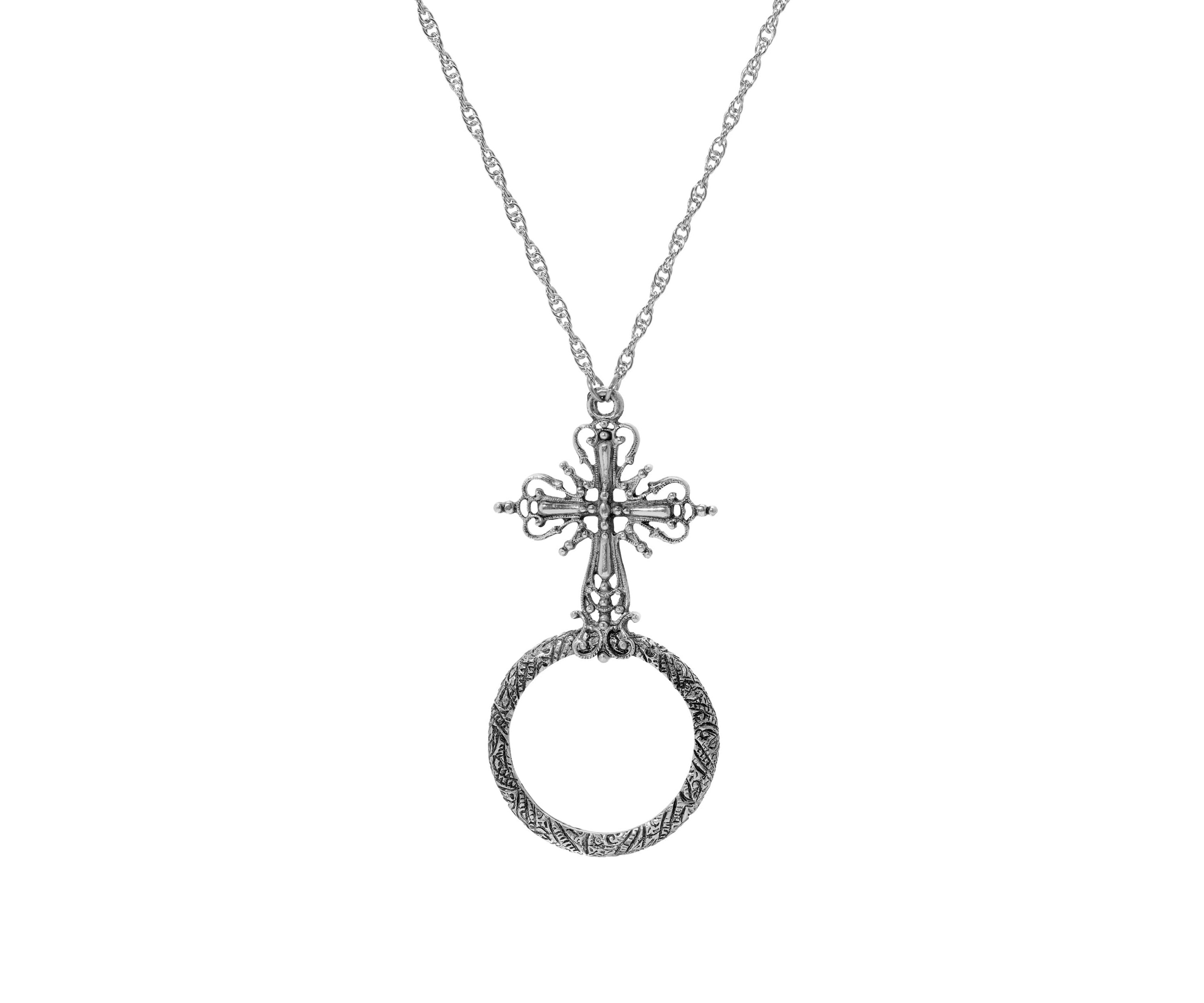 Cross Magnifying Glass Necklace 28"