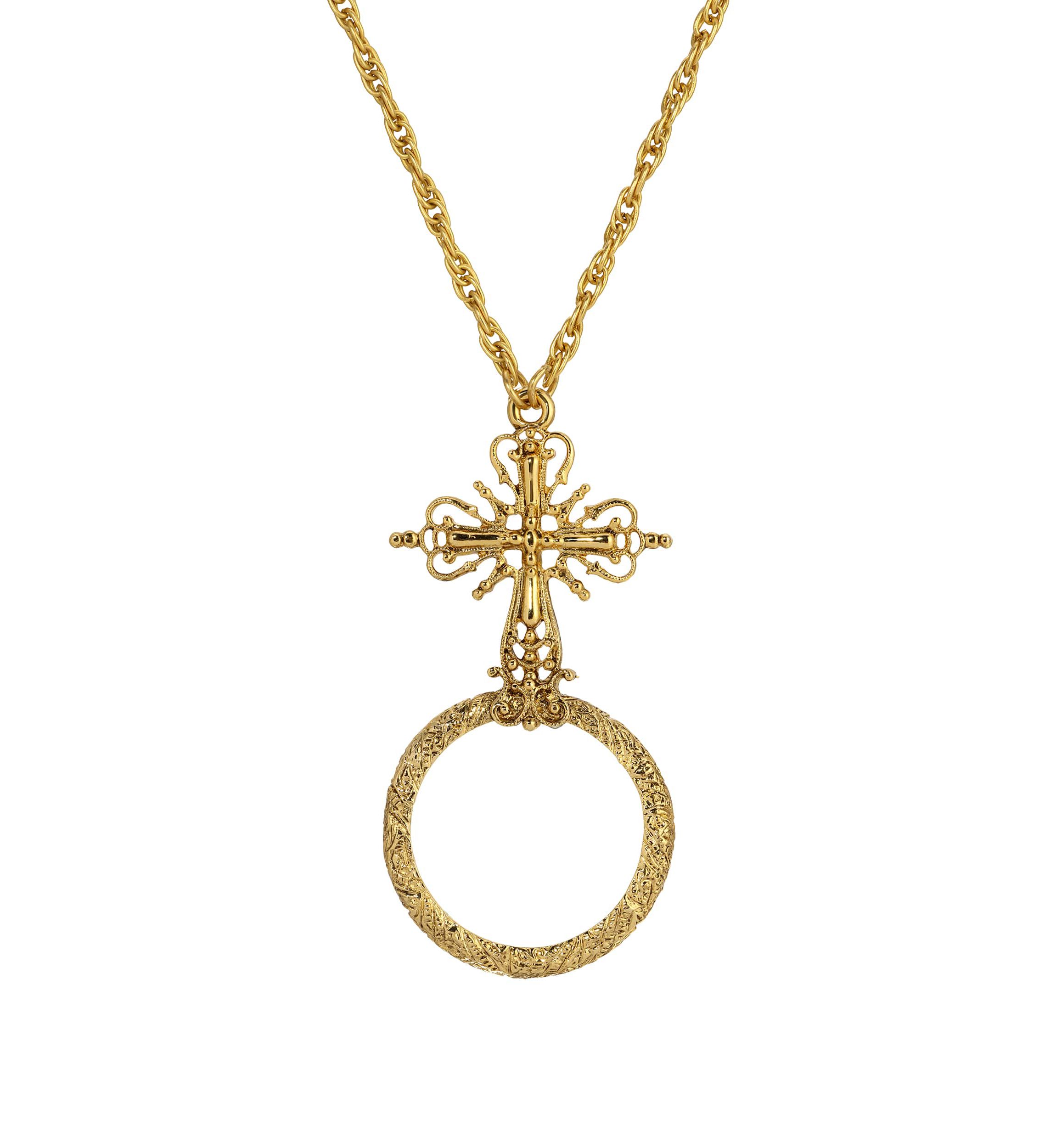 Cross Magnifying Glass Necklace 28"