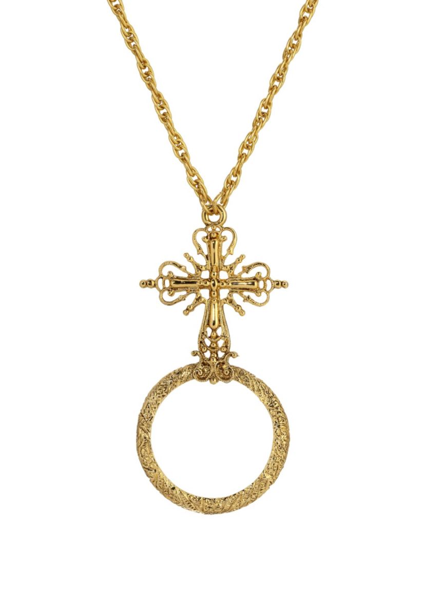 Cross Magnifying Glass Necklace 28"
