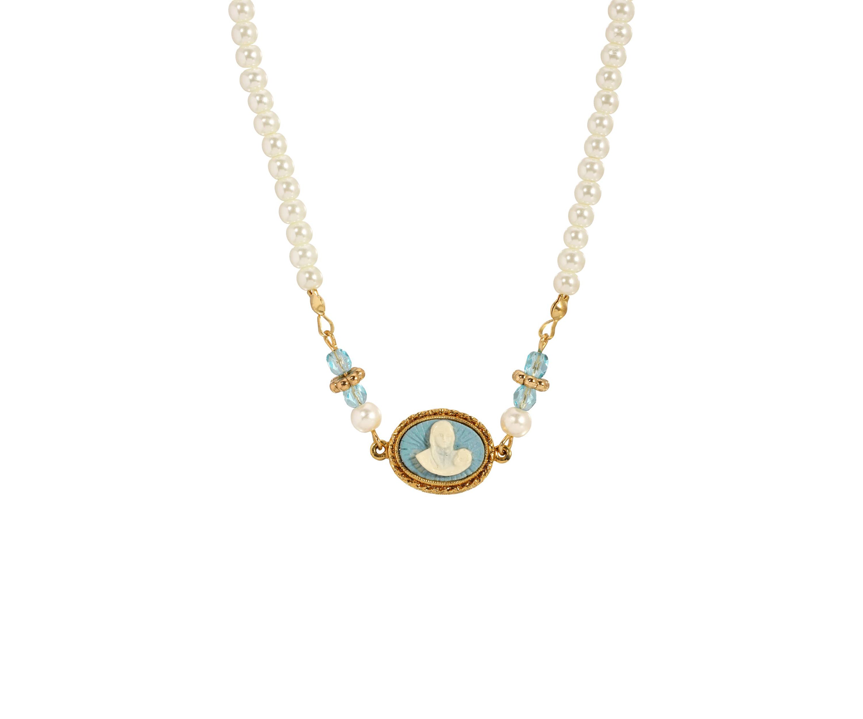 Mary & Child Cameo Necklace 16" Adj.