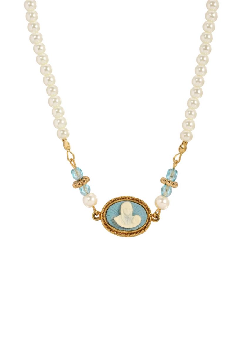 Mary & Child Cameo Necklace 16" Adj.
