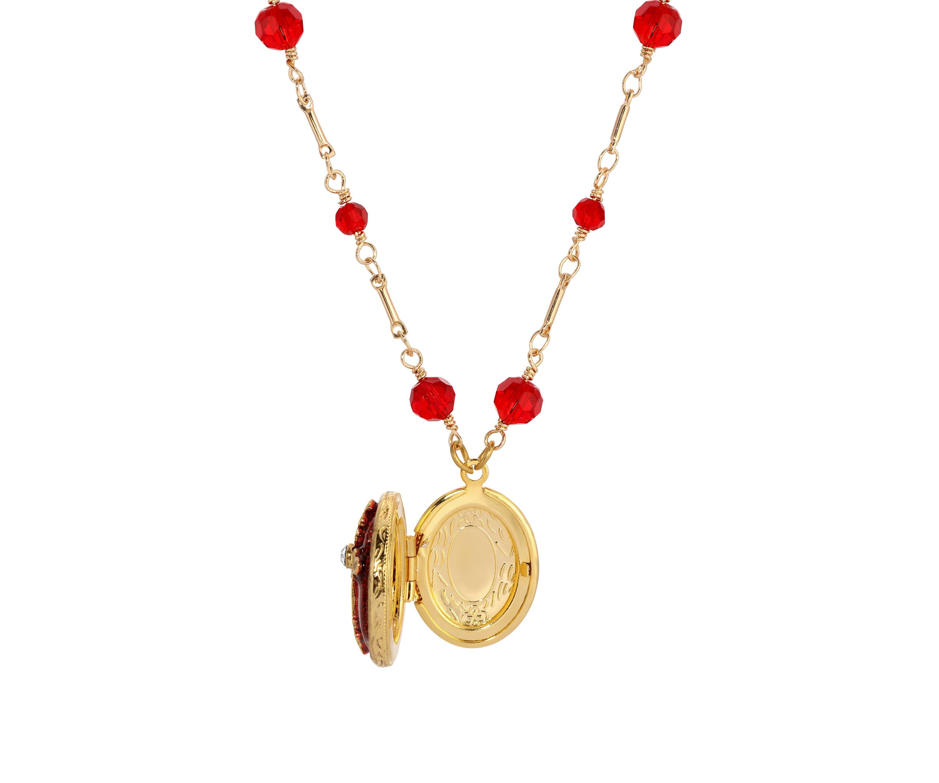 Red Enamel Cross Oval Locket 16"