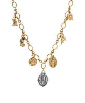 Symbols of Faith Gold Tone Multi Charm Faith Necklace 16"