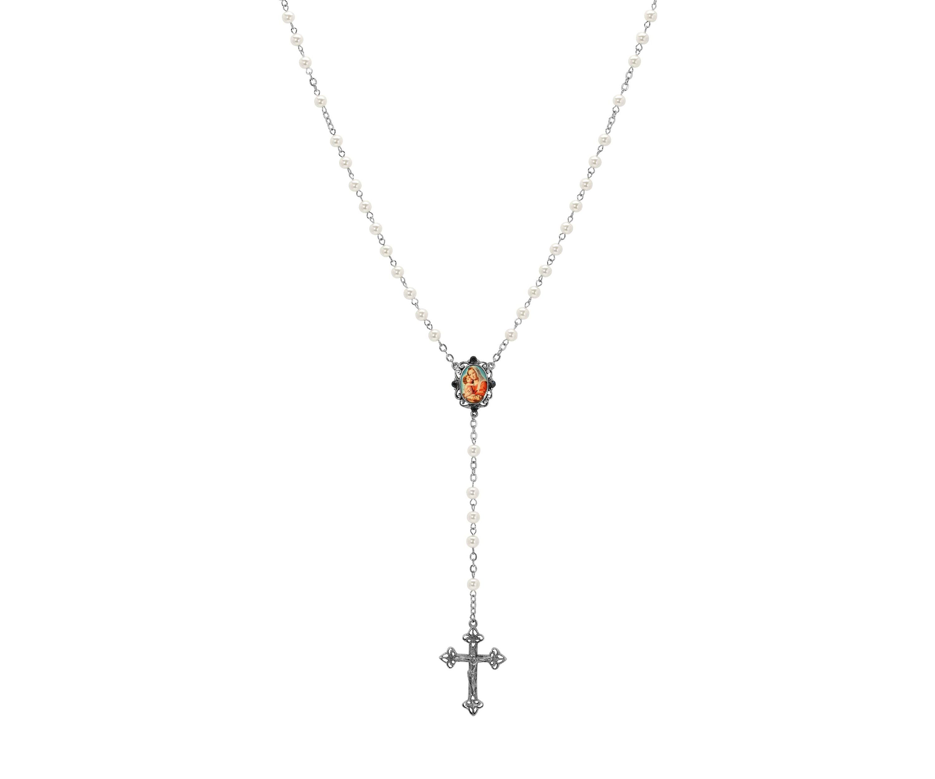 Mary & Child Decal Pearl Bead Rosary