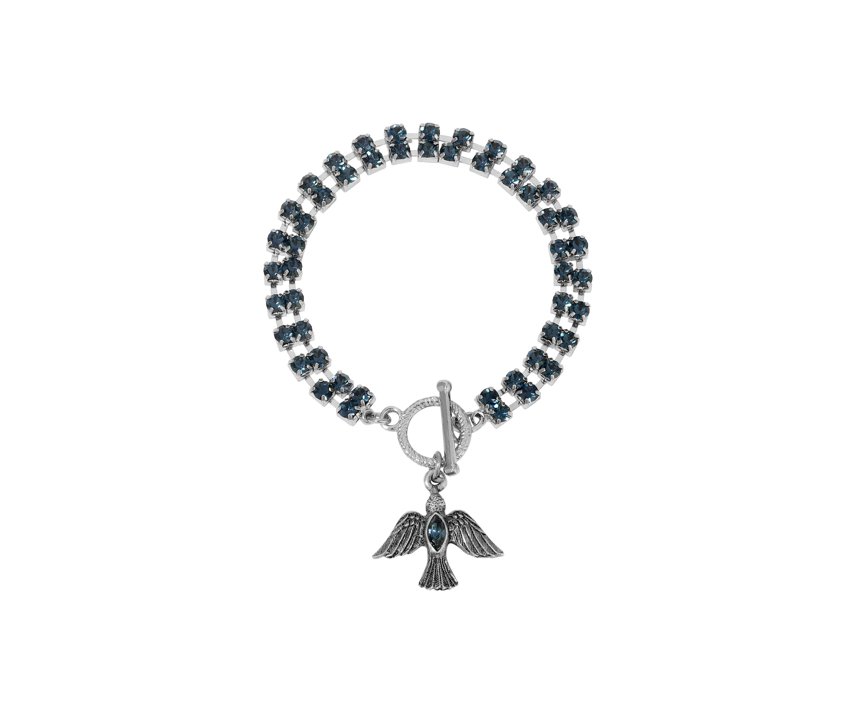 Silver Tone Crystal Dove Charm Bracelet