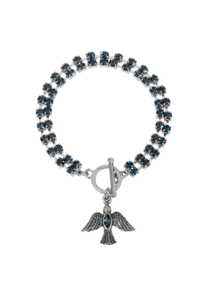 Silver Tone Crystal Dove Charm Bracelet