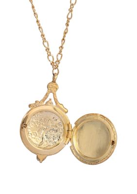 14K Gold-Dipped Pink Enamel Mary and Child Image Locket Necklace - 18"