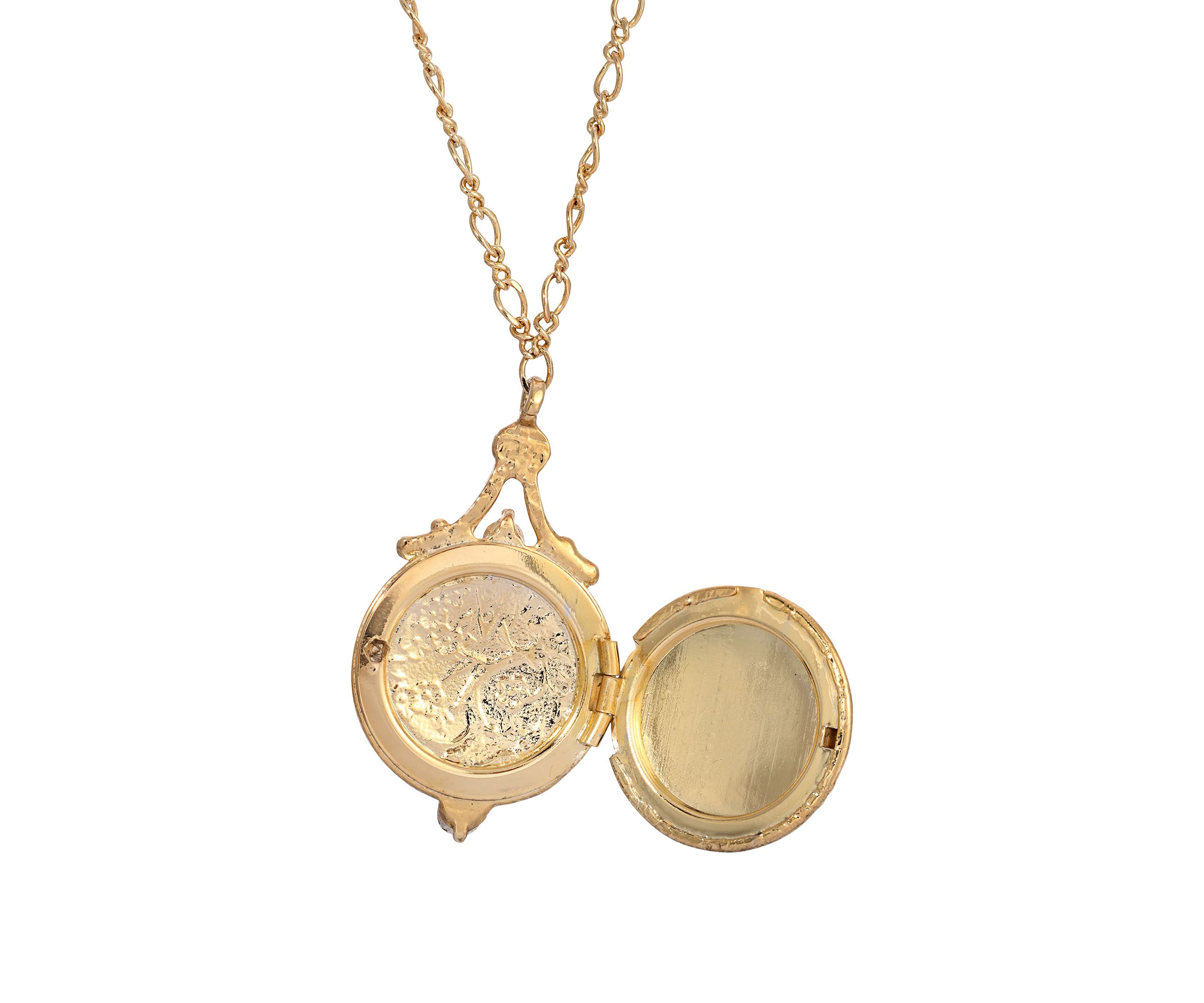 14K Gold-Dipped Pink Enamel Mary and Child Image Locket Necklace - 18"
