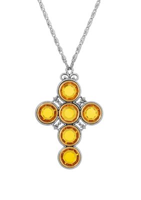 Pewter Yellow Color Swarovski Crystal Cross - 24"