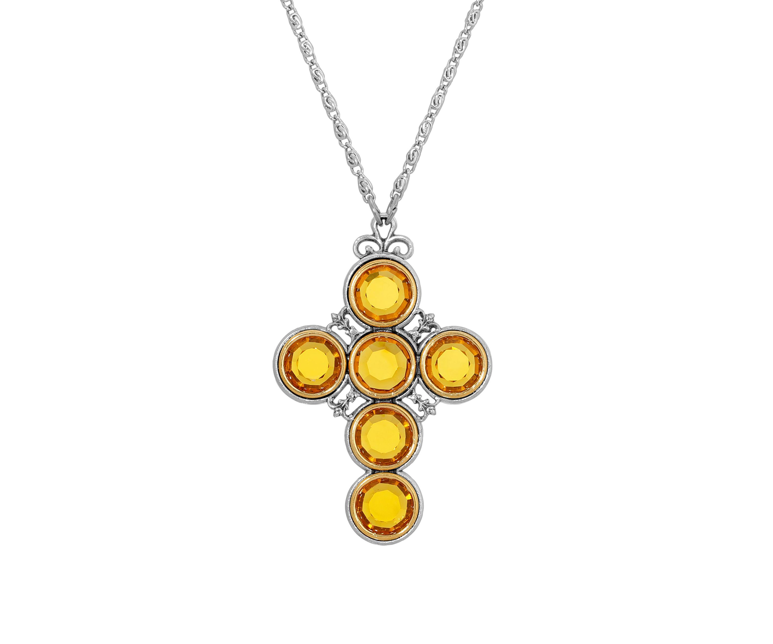 Pewter Yellow Color Swarovski Crystal Cross - 24"
