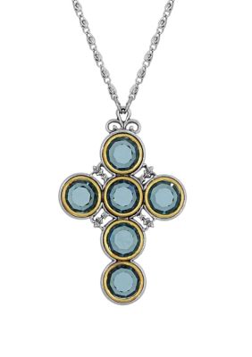 Pewter Cross with Round Swarovski Crystal Necklace
