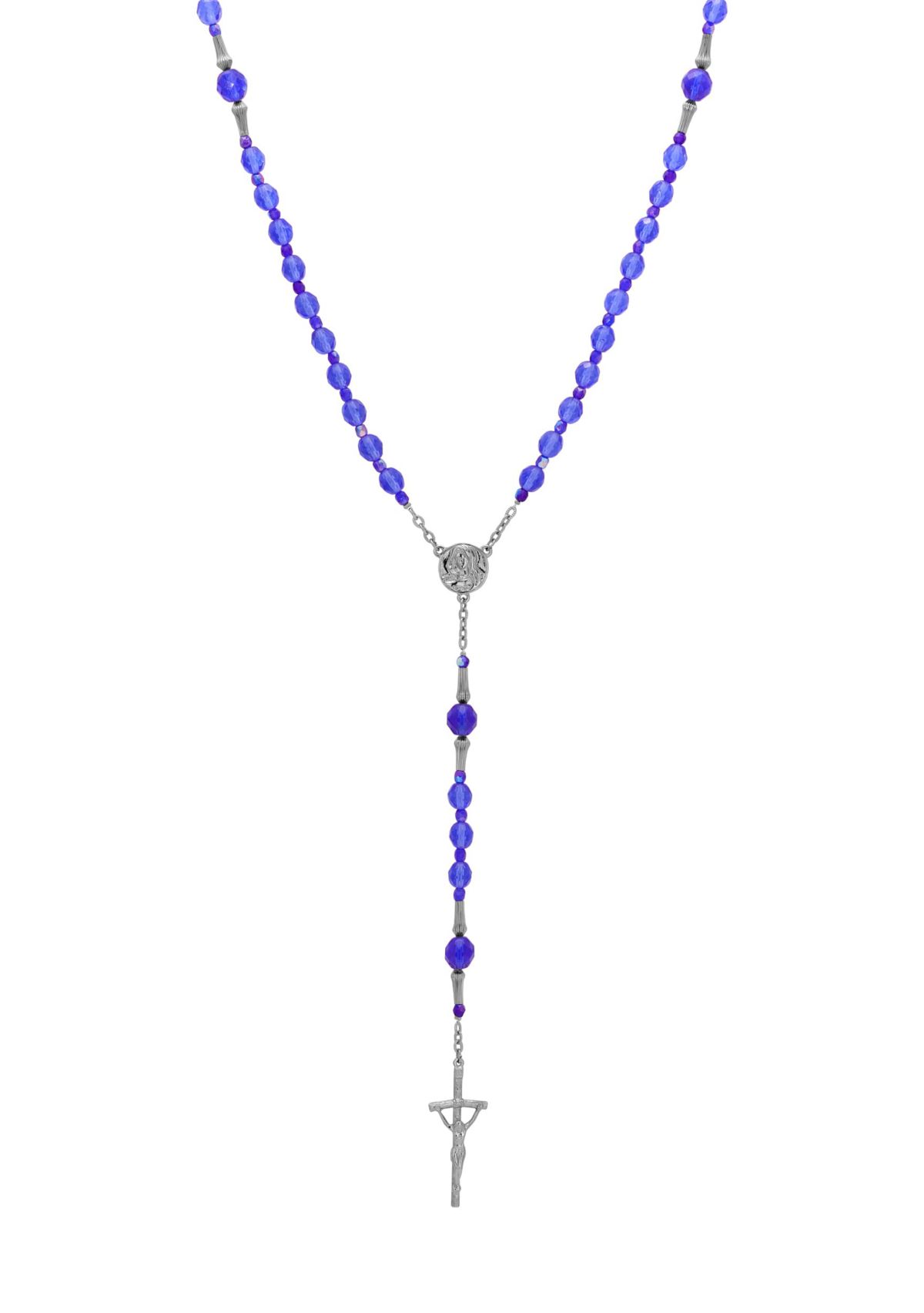 Blue Bead Virgin Mary Crucifix Rosary