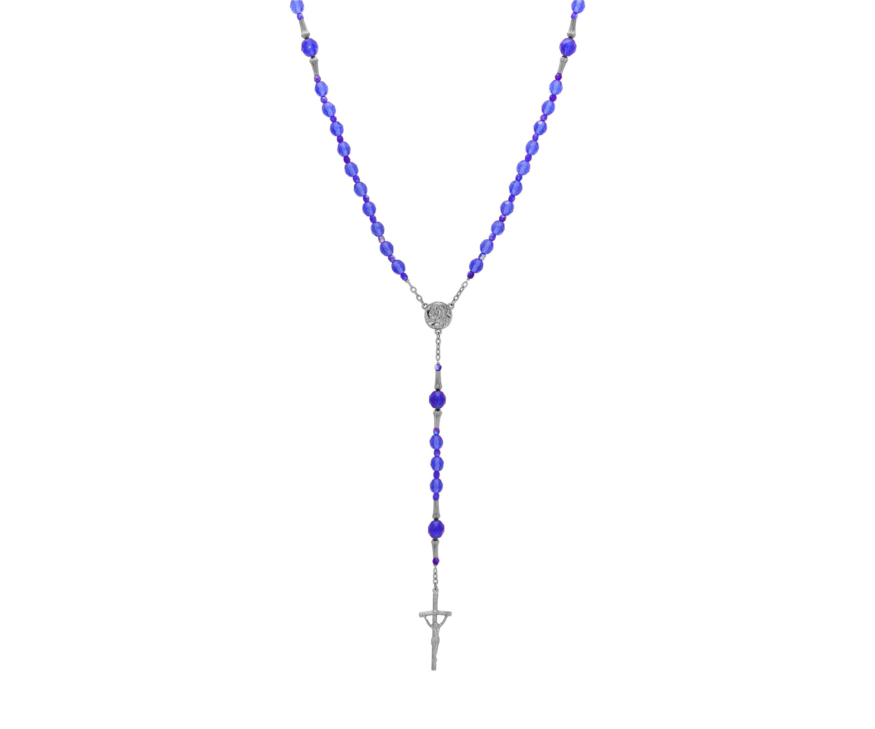 Blue Bead Virgin Mary Crucifix Rosary