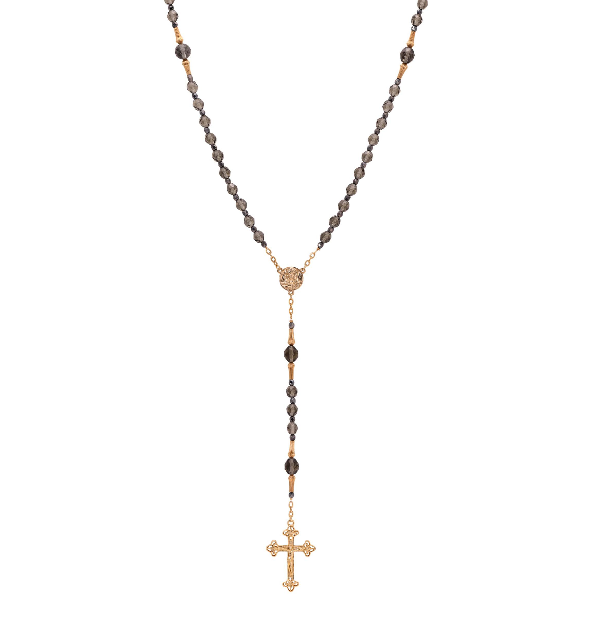Black Diamond Bead Mary Crucifix Rosary