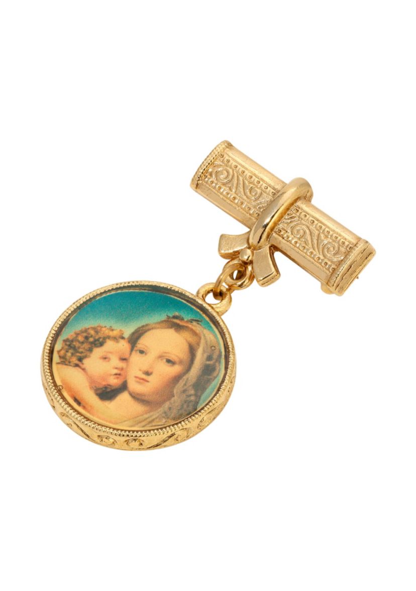 Gold Tone Round Mary & Child Decal Pin