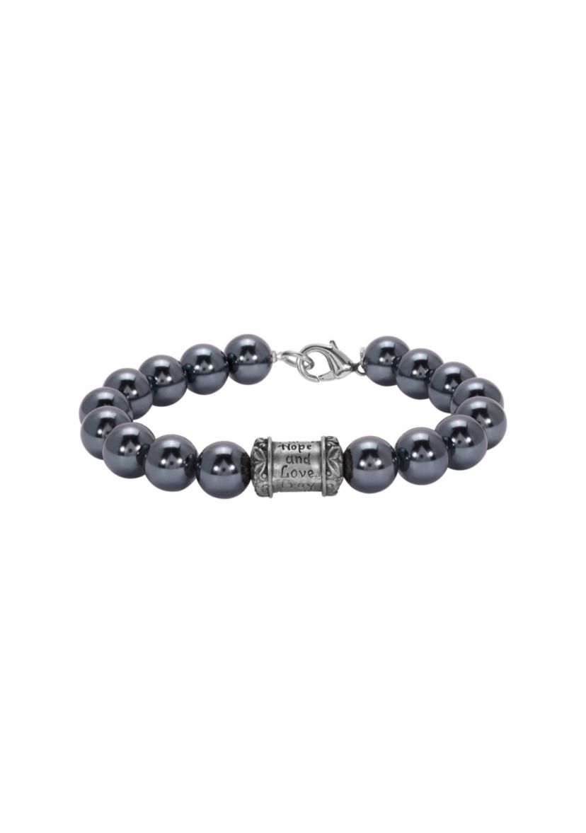 Glass Black Pearl & Prayer Bead Bracelet