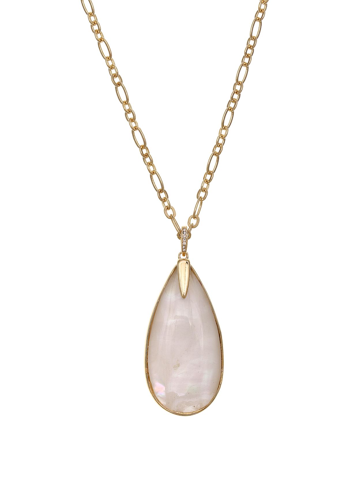 Gold Tone MOP Teardrop Pendant Necklace