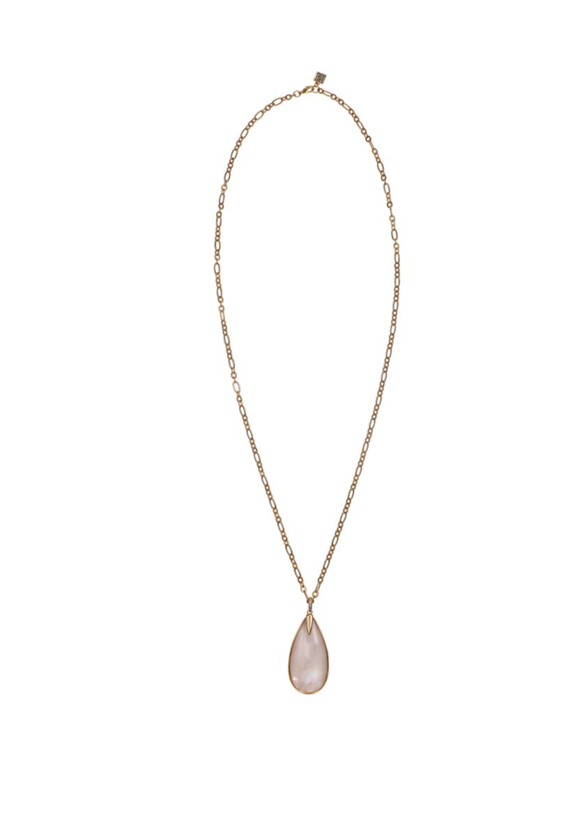 Gold Tone MOP Teardrop Pendant Necklace