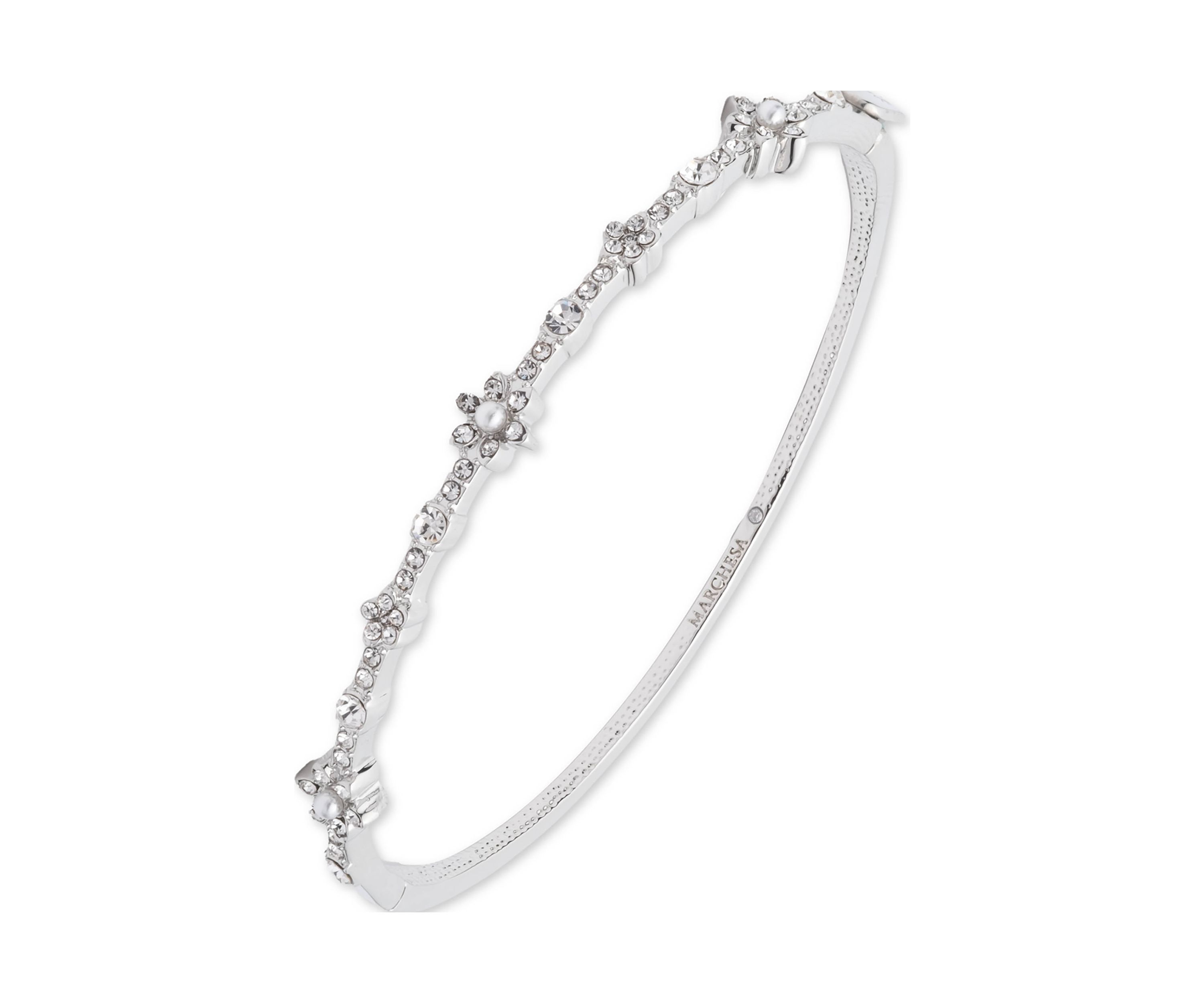 Silver Tone Small Flower Bangle Bracelet