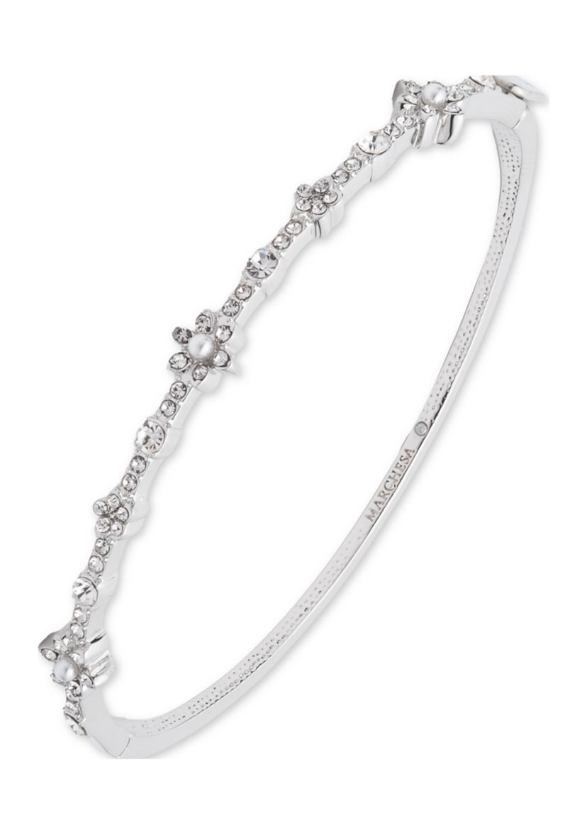 Silver Tone Small Flower Bangle Bracelet