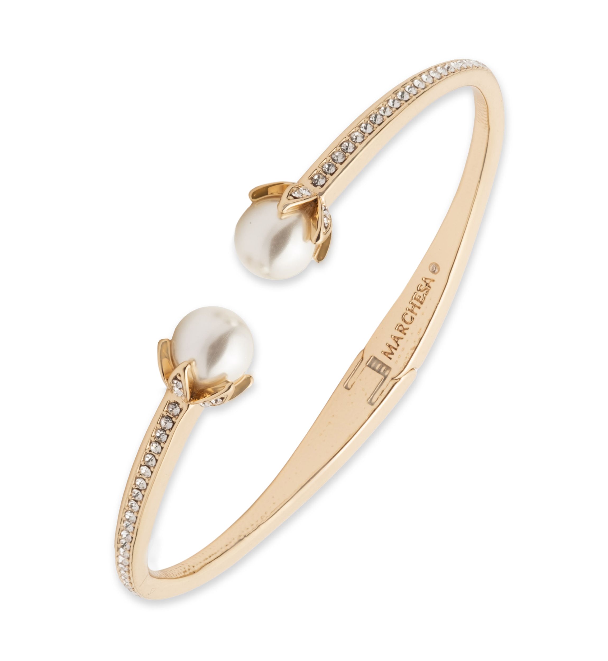 Gold Tone White Pearl Cuff Bracelet