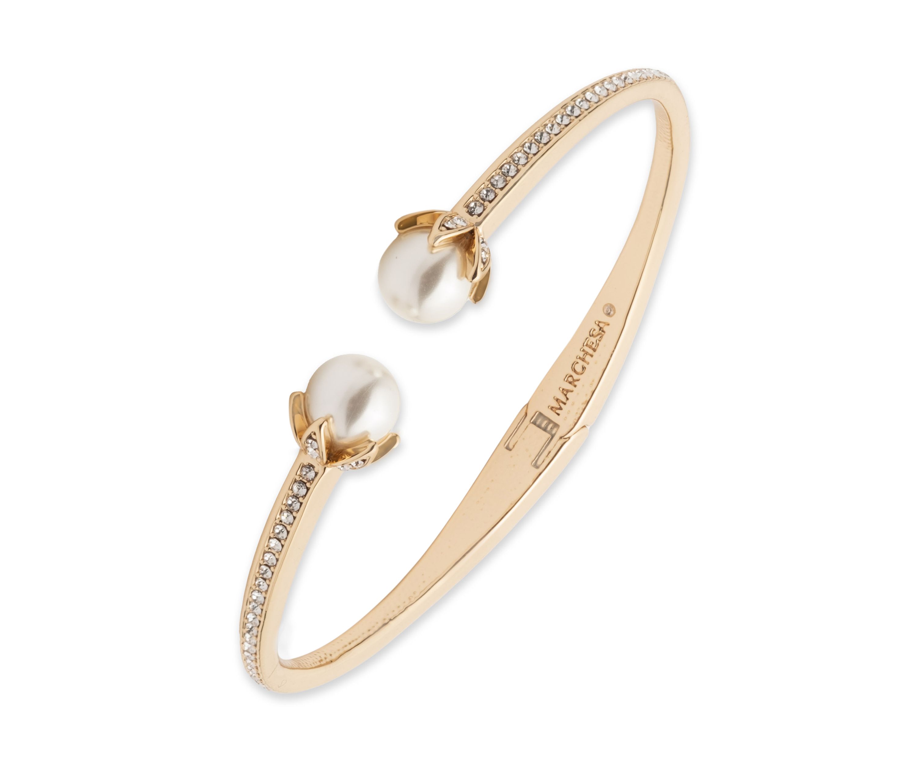 Gold Tone White Pearl Cuff Bracelet