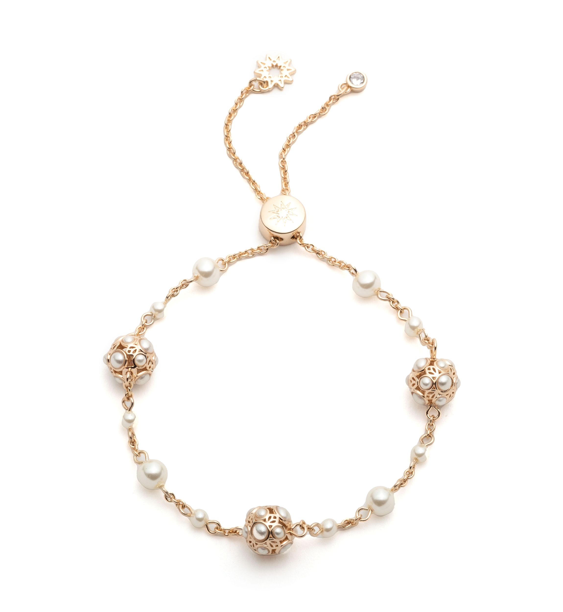 Gold Stationed Pearl Slider Bracelet