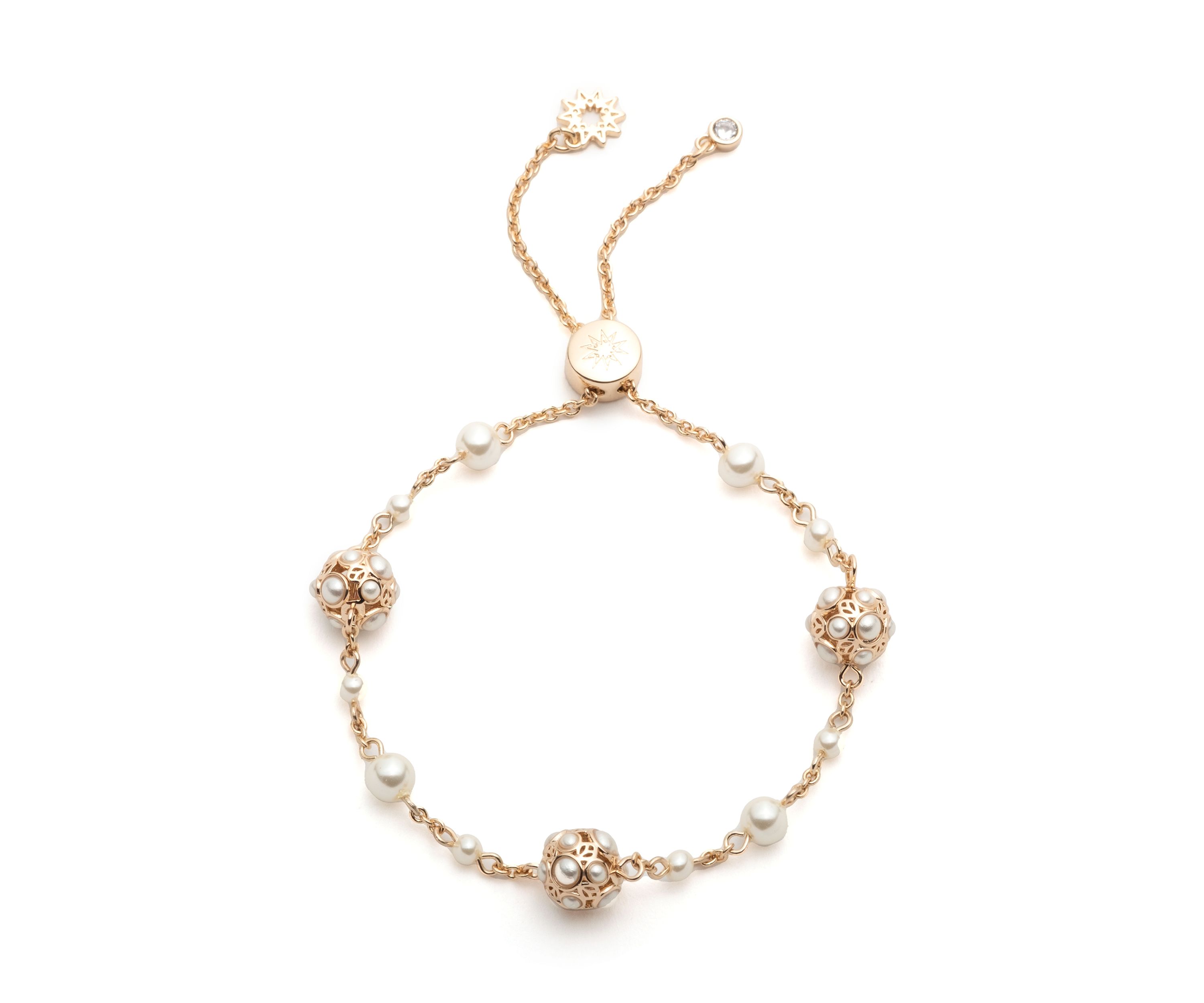 Gold Stationed Pearl Slider Bracelet