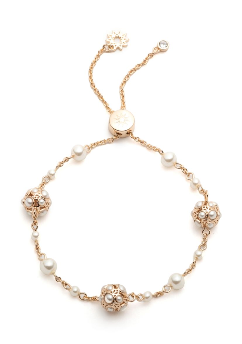 Gold Stationed Pearl Slider Bracelet