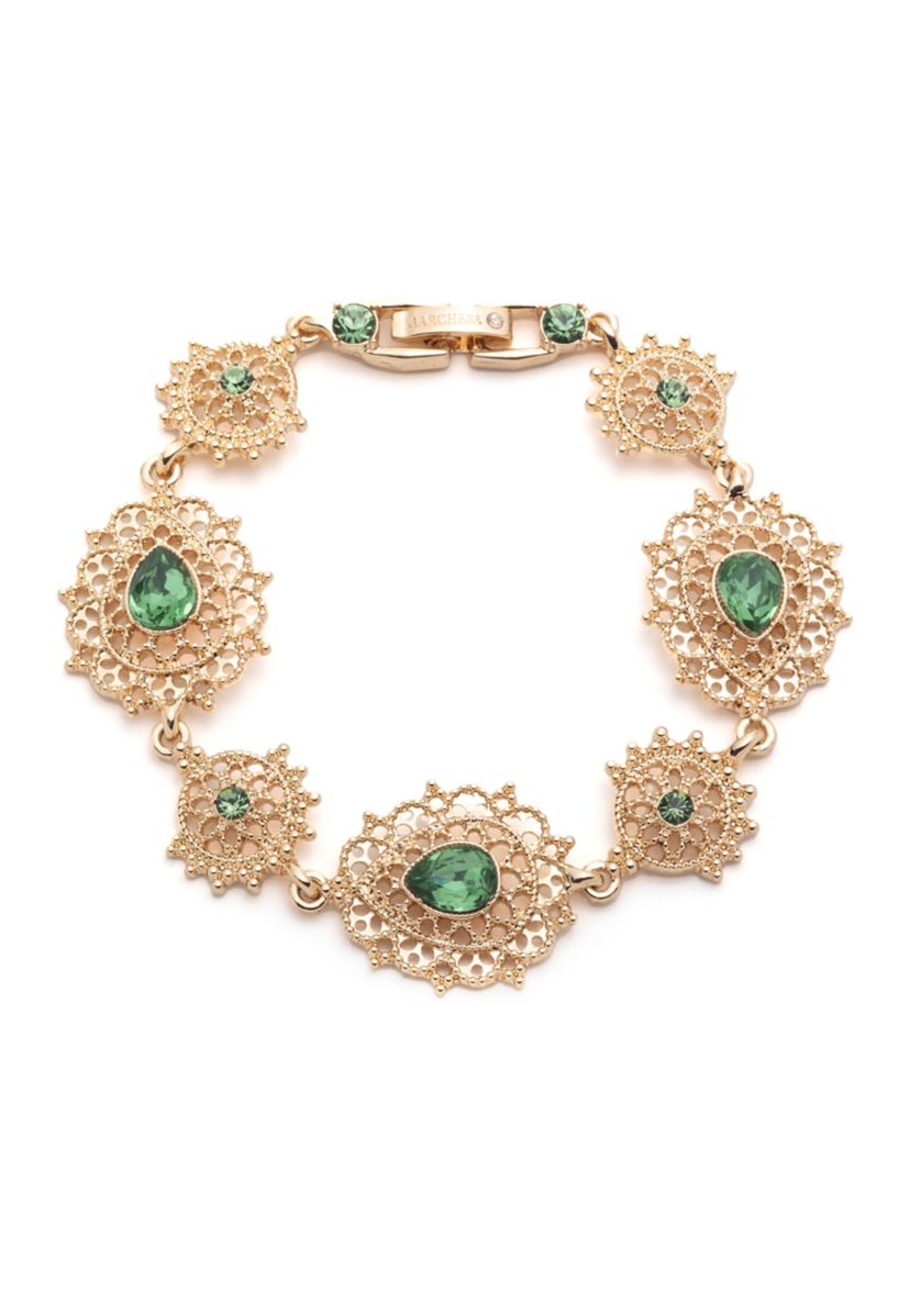 Gold Green Filagree Flex Bracelet