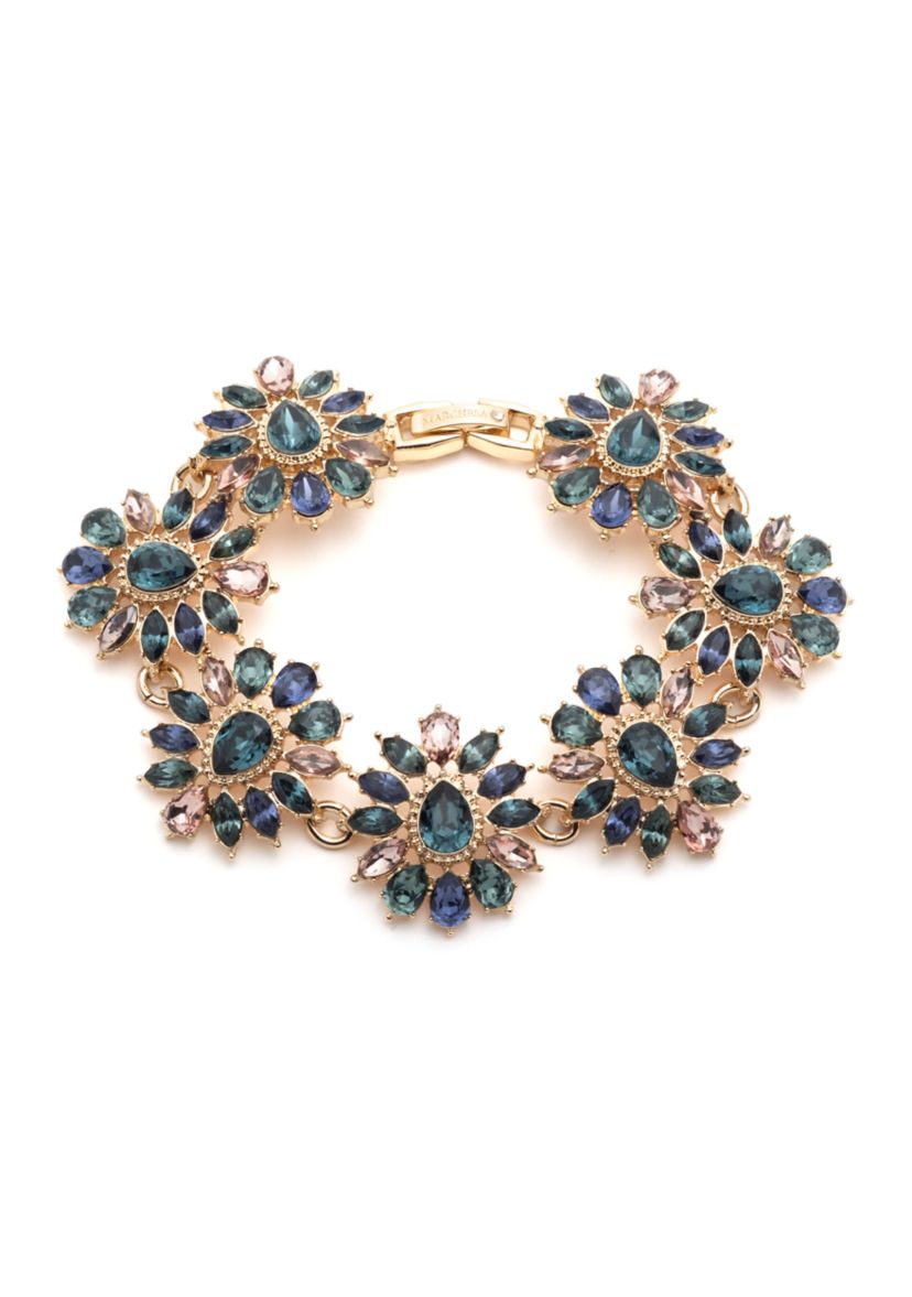 Gold Tone Blue Large Cluster Flex Bracelet