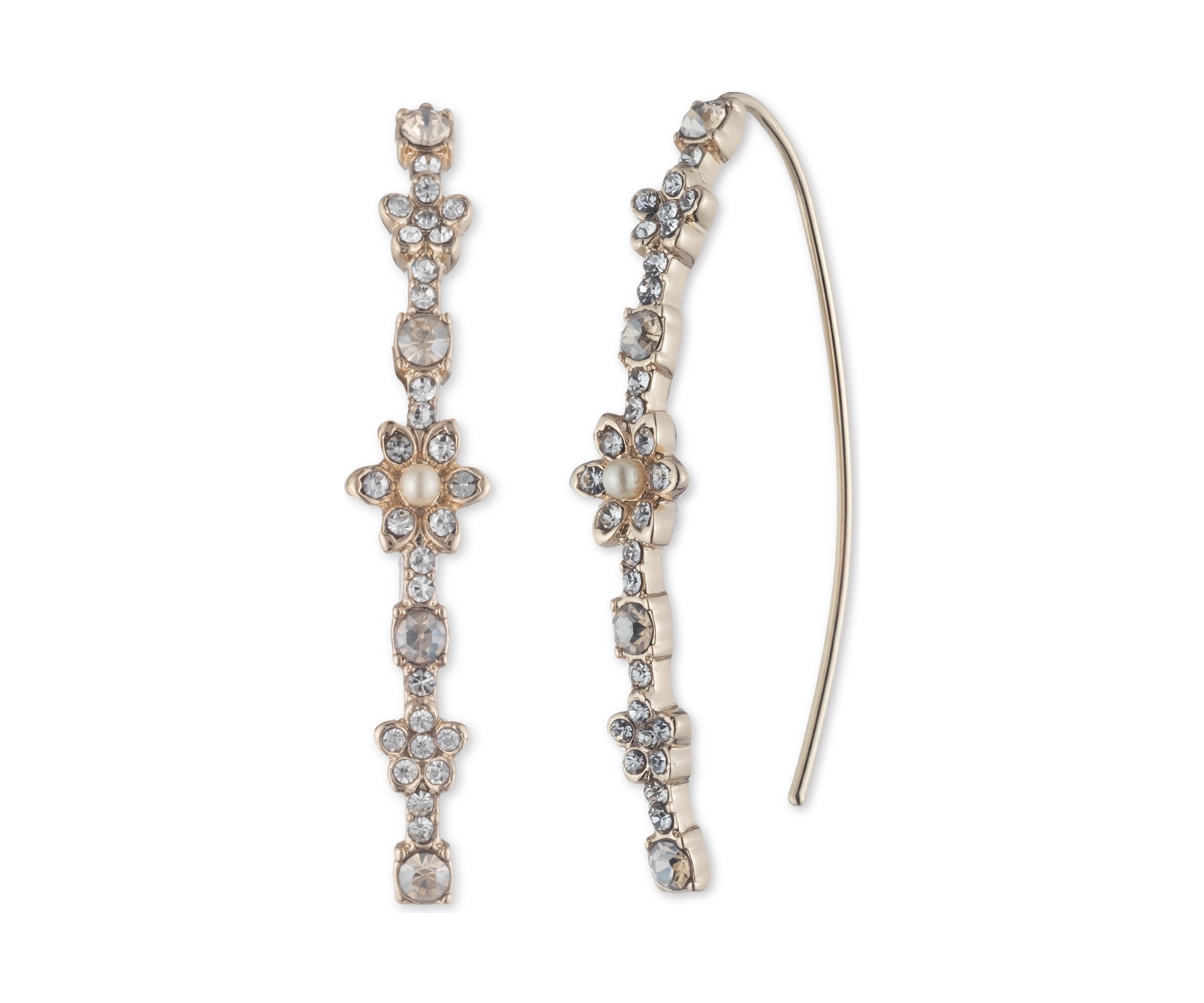 Gold Tone Flower Threader Earrings