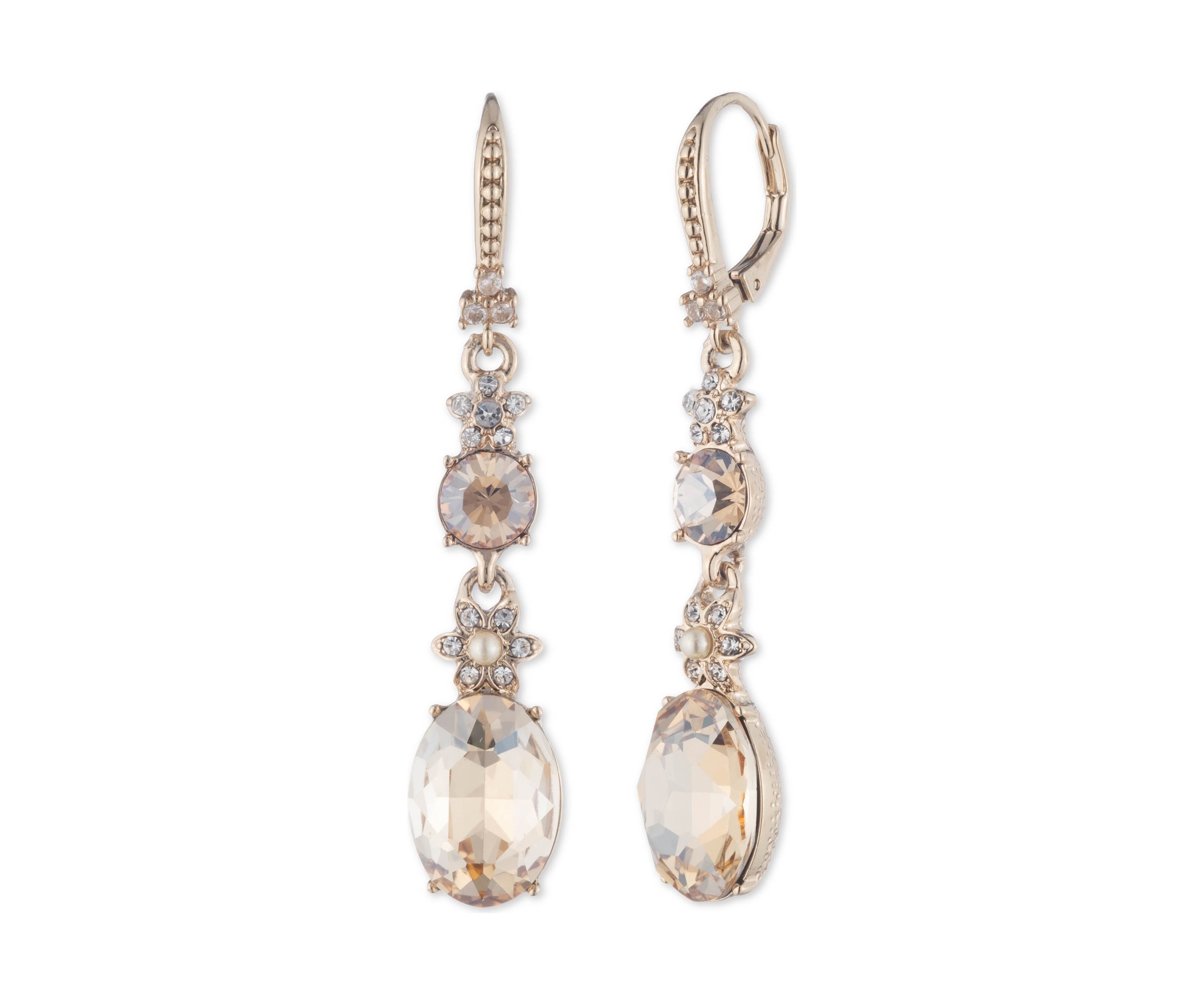 Gold Tone Oval Double Drop Earrings