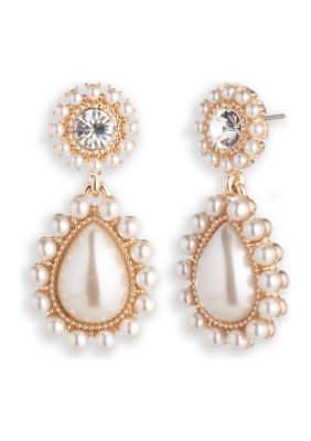 Gold Tone Pearl Drop Earrings